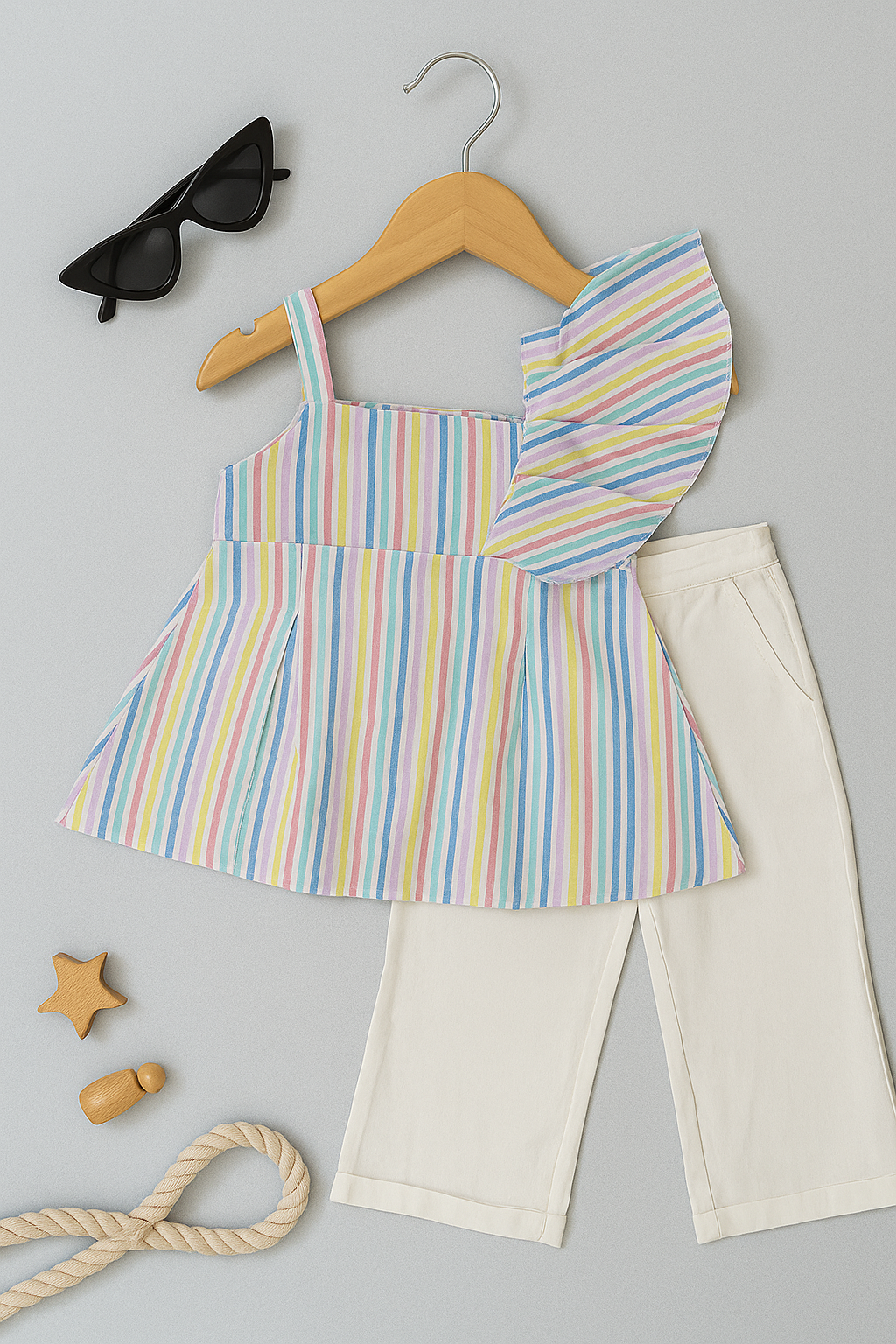 Girls Seersucker 100% Cotton Top with Twill pants