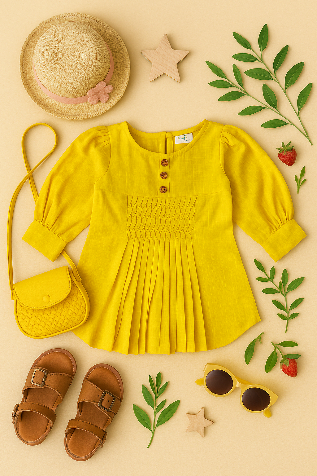 Girls Summer Cotton Dress with Pintuck Detailing - Yellow