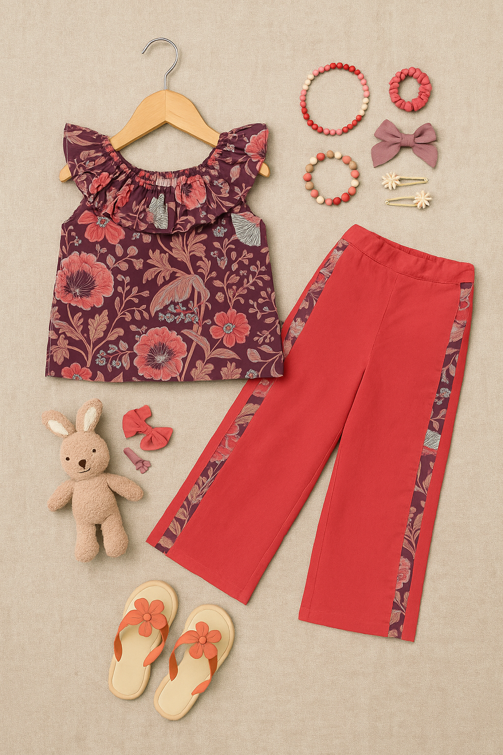 Girls Amazon Pure Cotton Clothing Set - Purple & Rust
