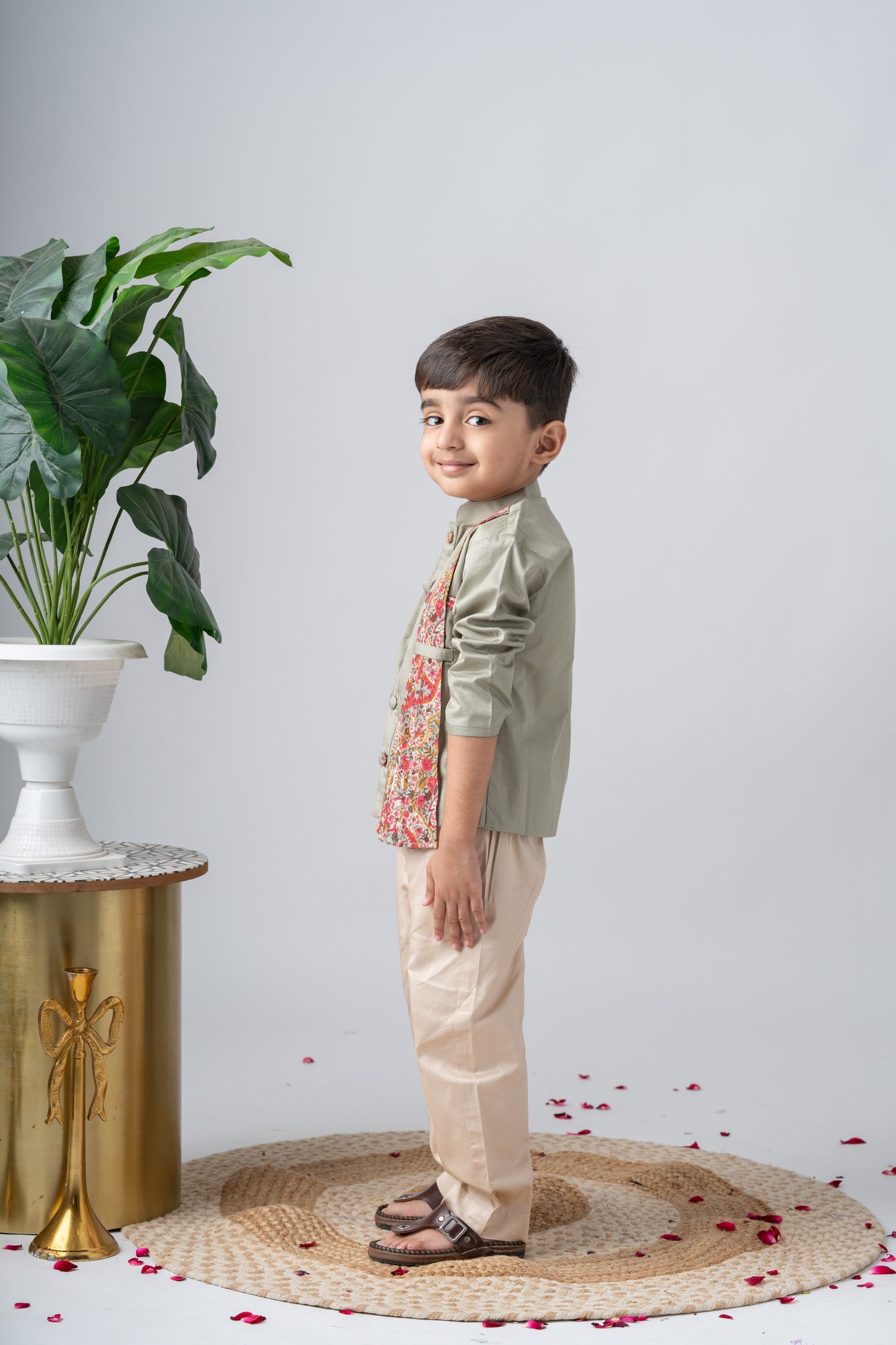 Boys Gulzaar Jodhpuri Jacket with Pants - Sage Green