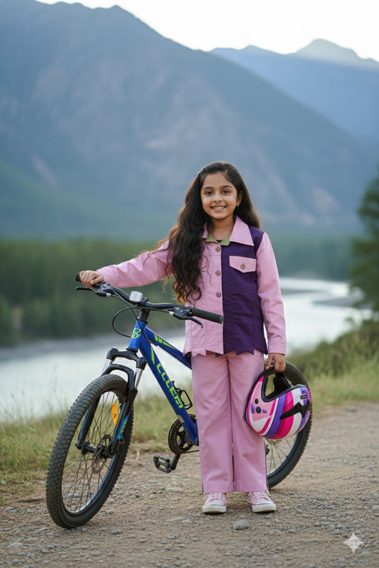 Girls Casablanca Color Block Shacket with Pants Set - Pink & Purple