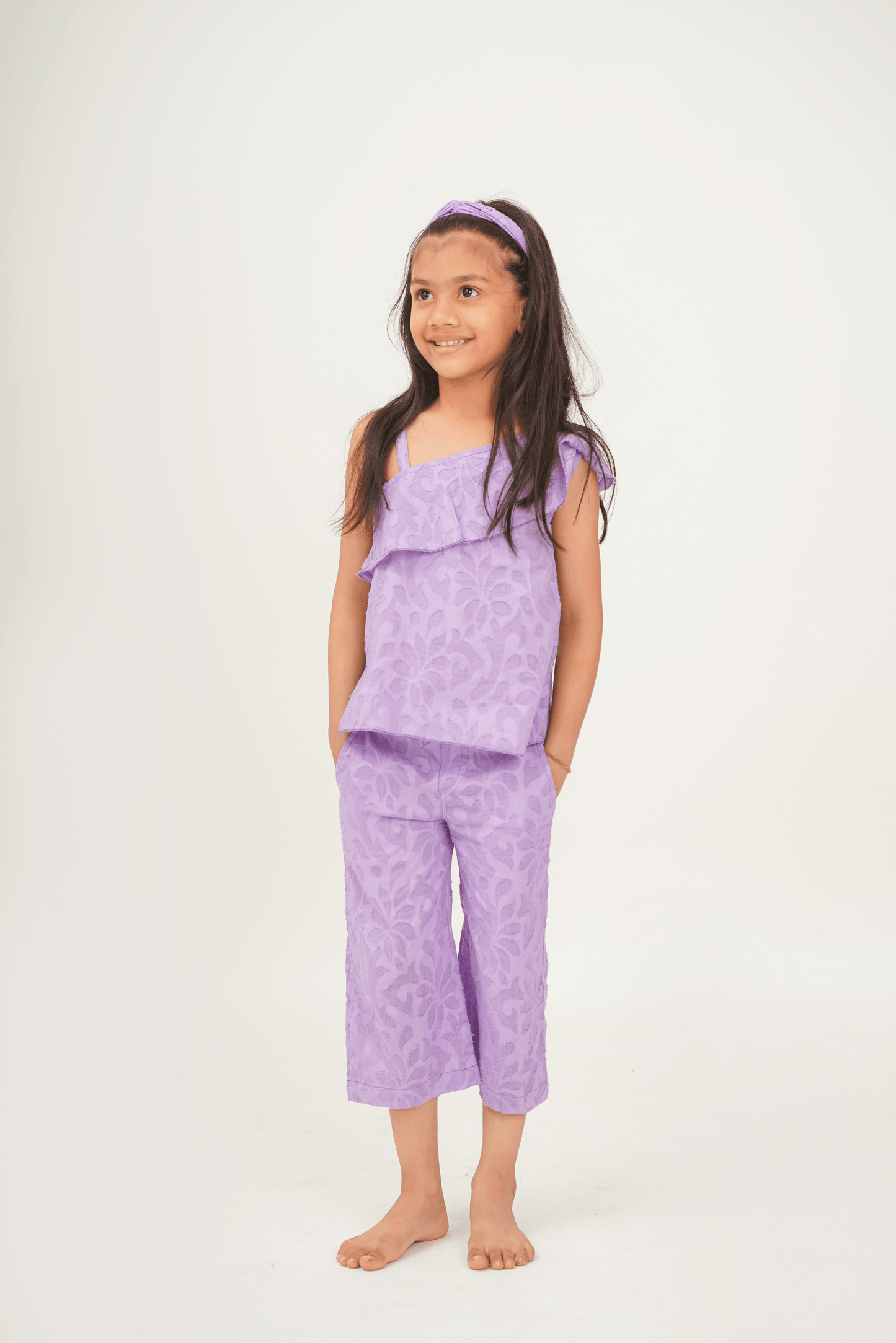 Girls Textured Cotton Set with free headband - Peekaaboo Kids - Below 1000, Coord Set, Girls