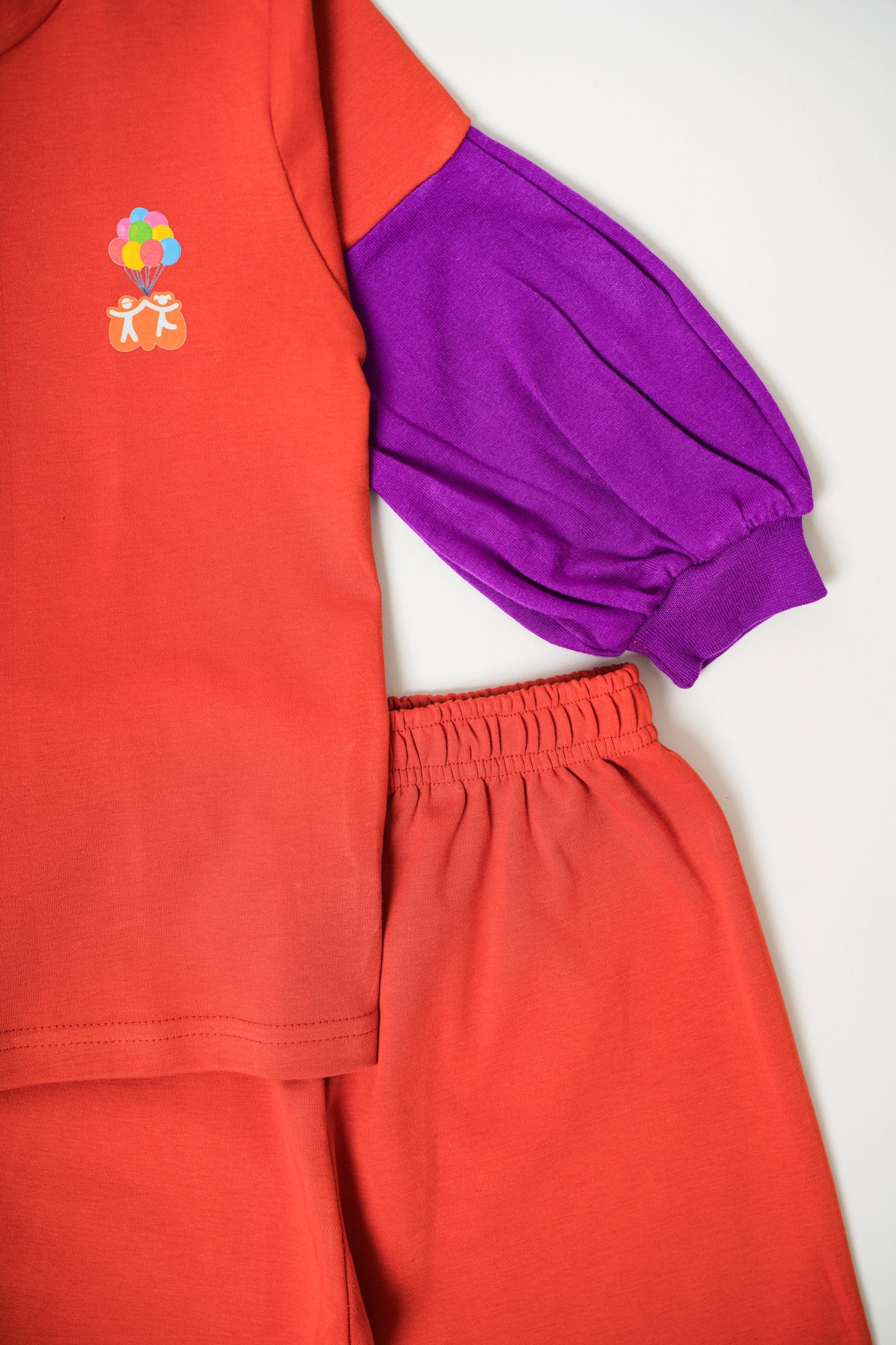 Boys 100% Cotton Knit Loungewear with balloon sleeves - Rust