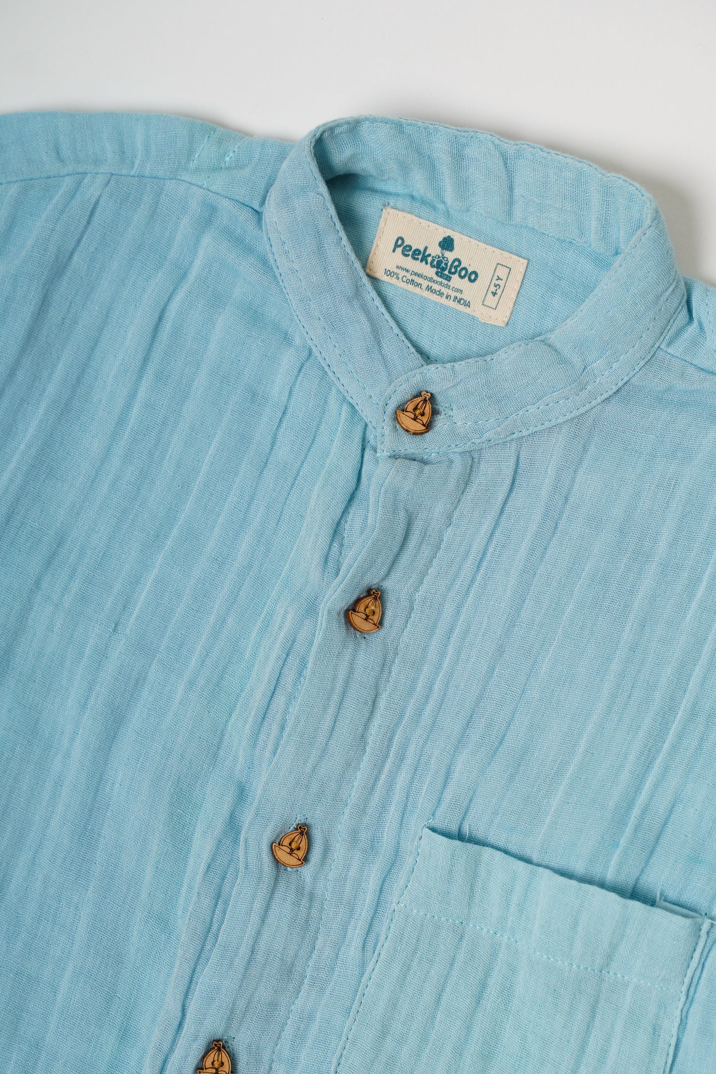 Boys 100% Muslin Solid Set with Asymmetrical Crinkles - Sky Blue
