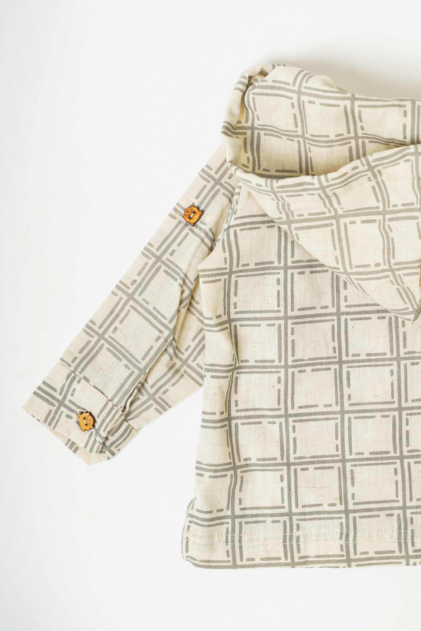 Boys Pure Cotton hoodie with shorts set - Off-white checks