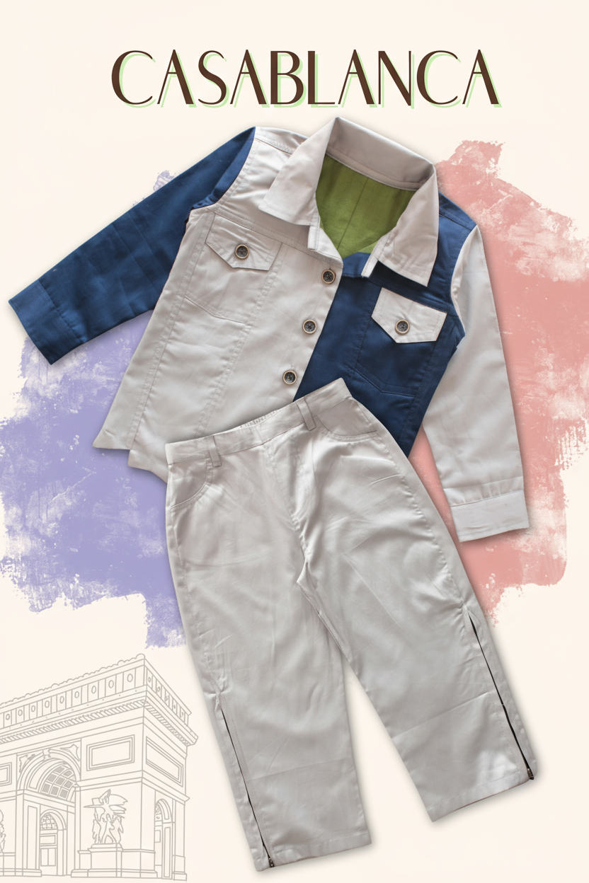 Girls Casablanca Color Block Shacket with Pants Set - Blue & Grey