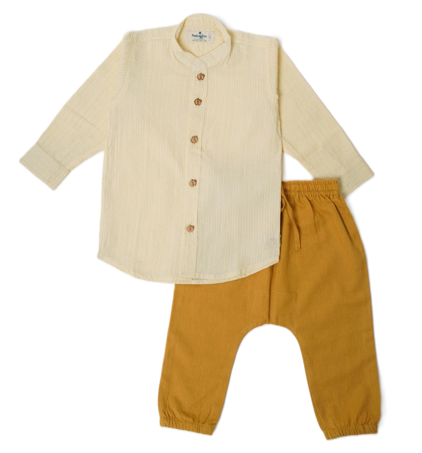 Boys Pure Cotton Yellow Shirt With Miyani Pants Set - Peekaaboo Kids - Below 1000, Boys, Clothing Set