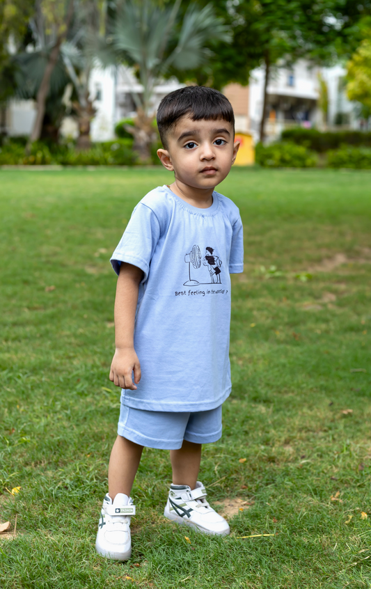 Boys Nostalgia 100% Cotton Clothing Set - Light Blue