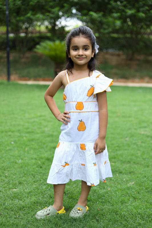 Girls Roohani Handblock printed long dress - White