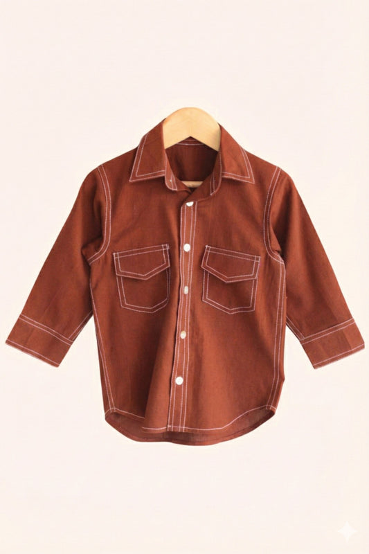 Boys Rebel Pure Cotton Shirt in denim style - Rust