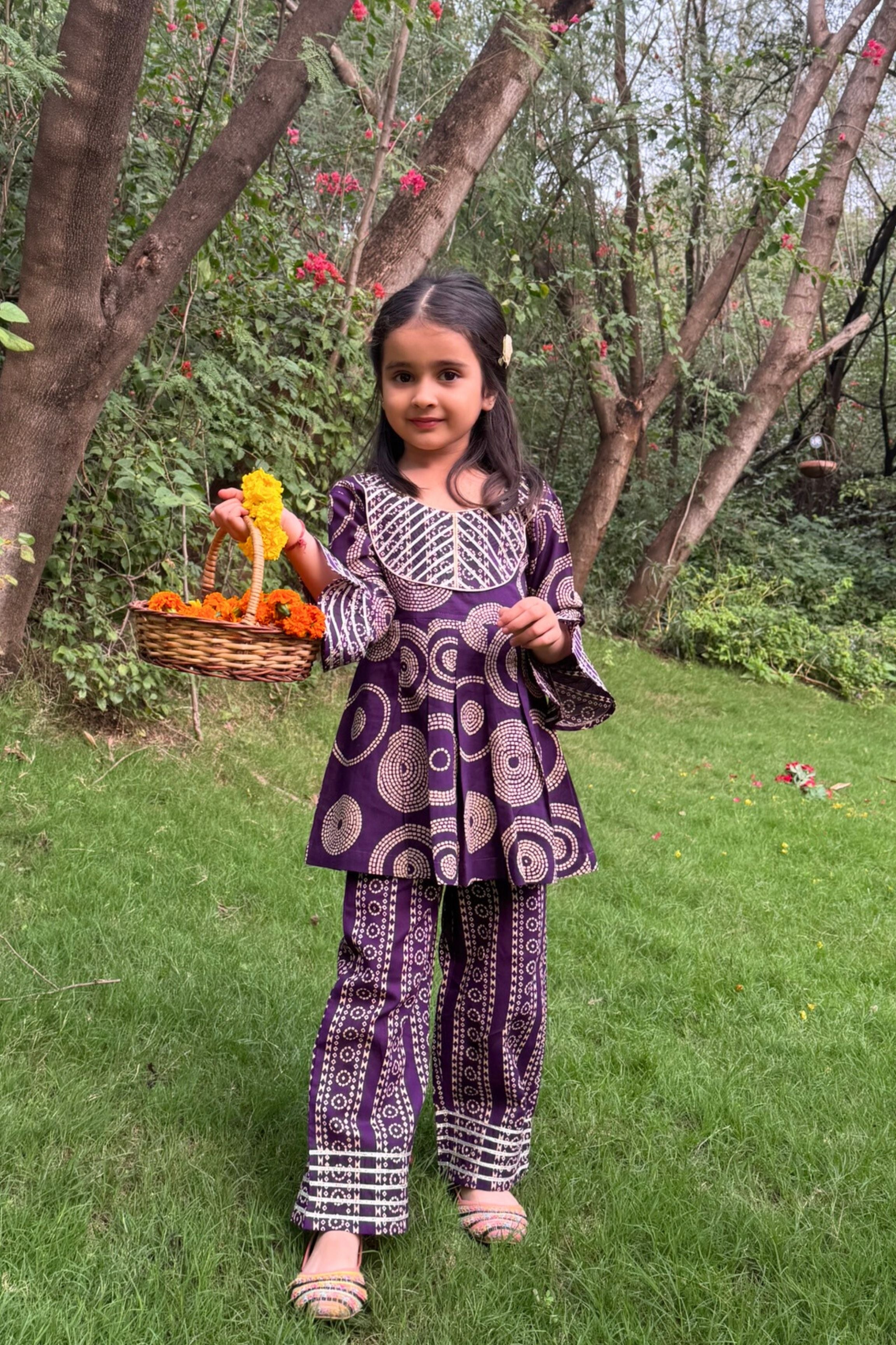 Girls Kaleera Pure Cotton Clothing Set - Purple