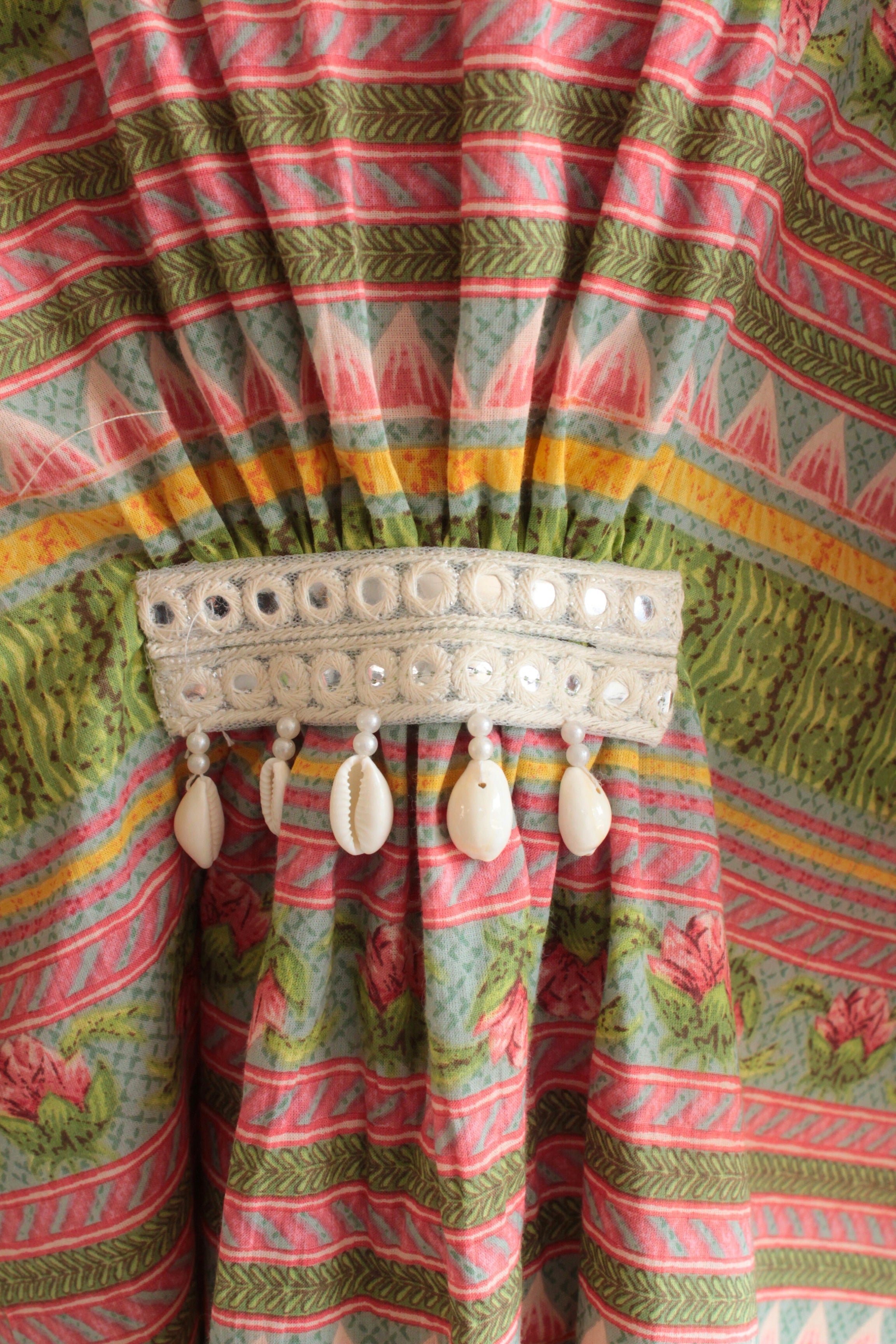 Girls Rangrez Pure Cotton Kaftaan - Yellow/Green