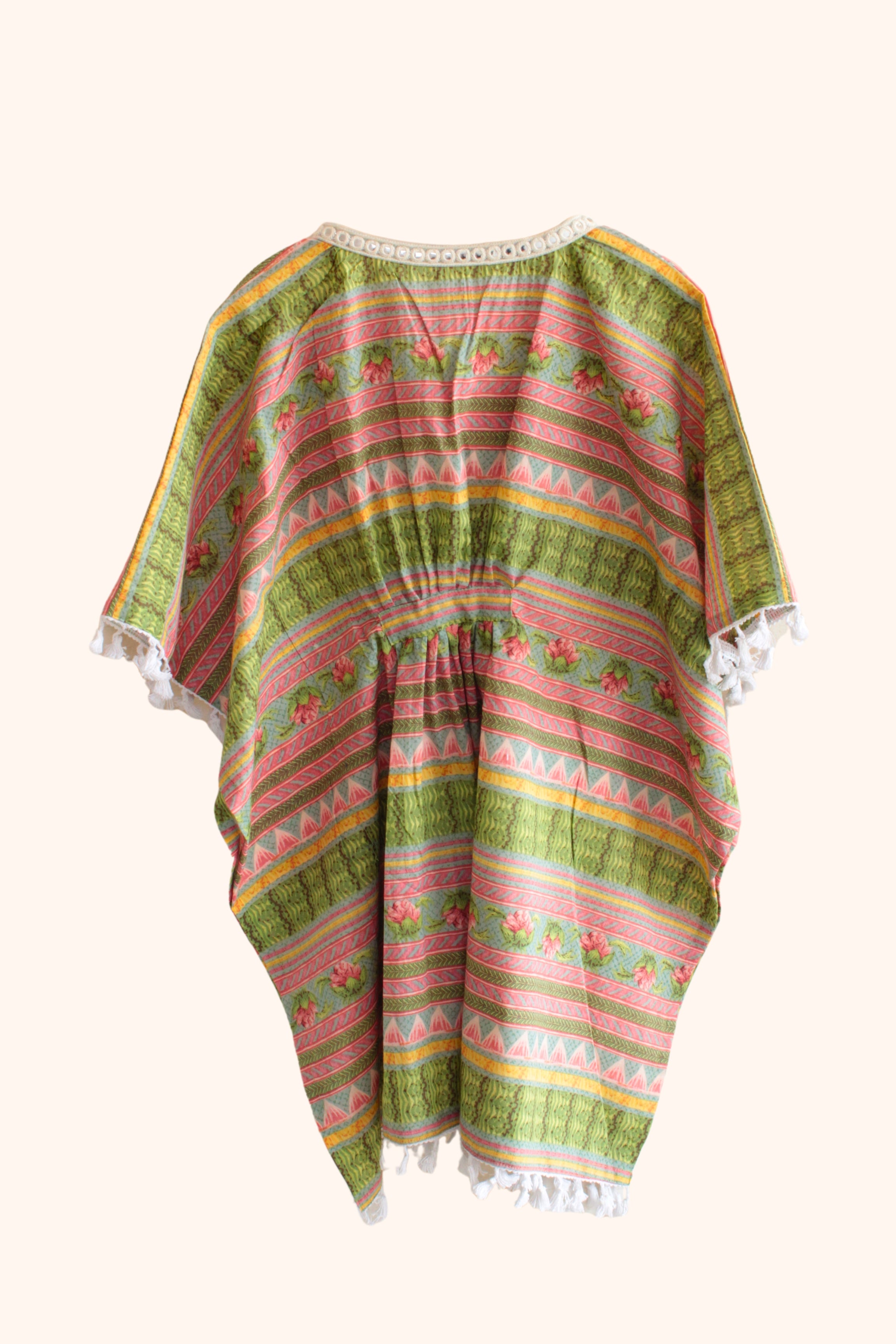 Girls Rangrez Pure Cotton Kaftaan - Yellow/Green