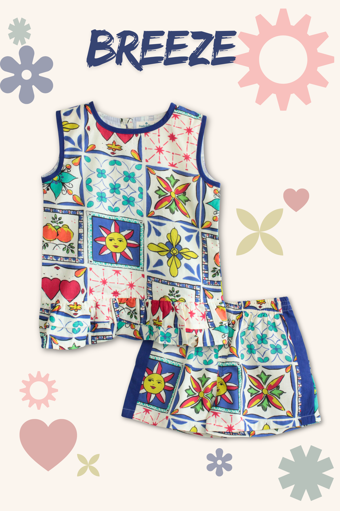 Girls Breeze Pure Cotton Printed Coord set - Blue
