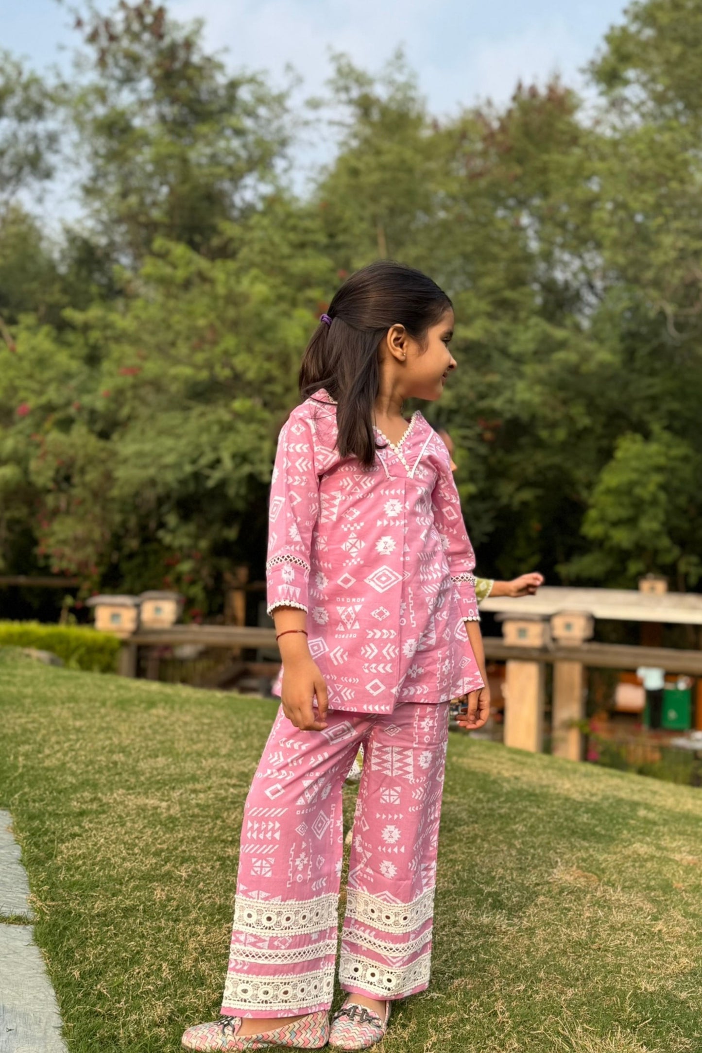 Girls Bahara Pure Cotton Clothing Set - Green / Pink