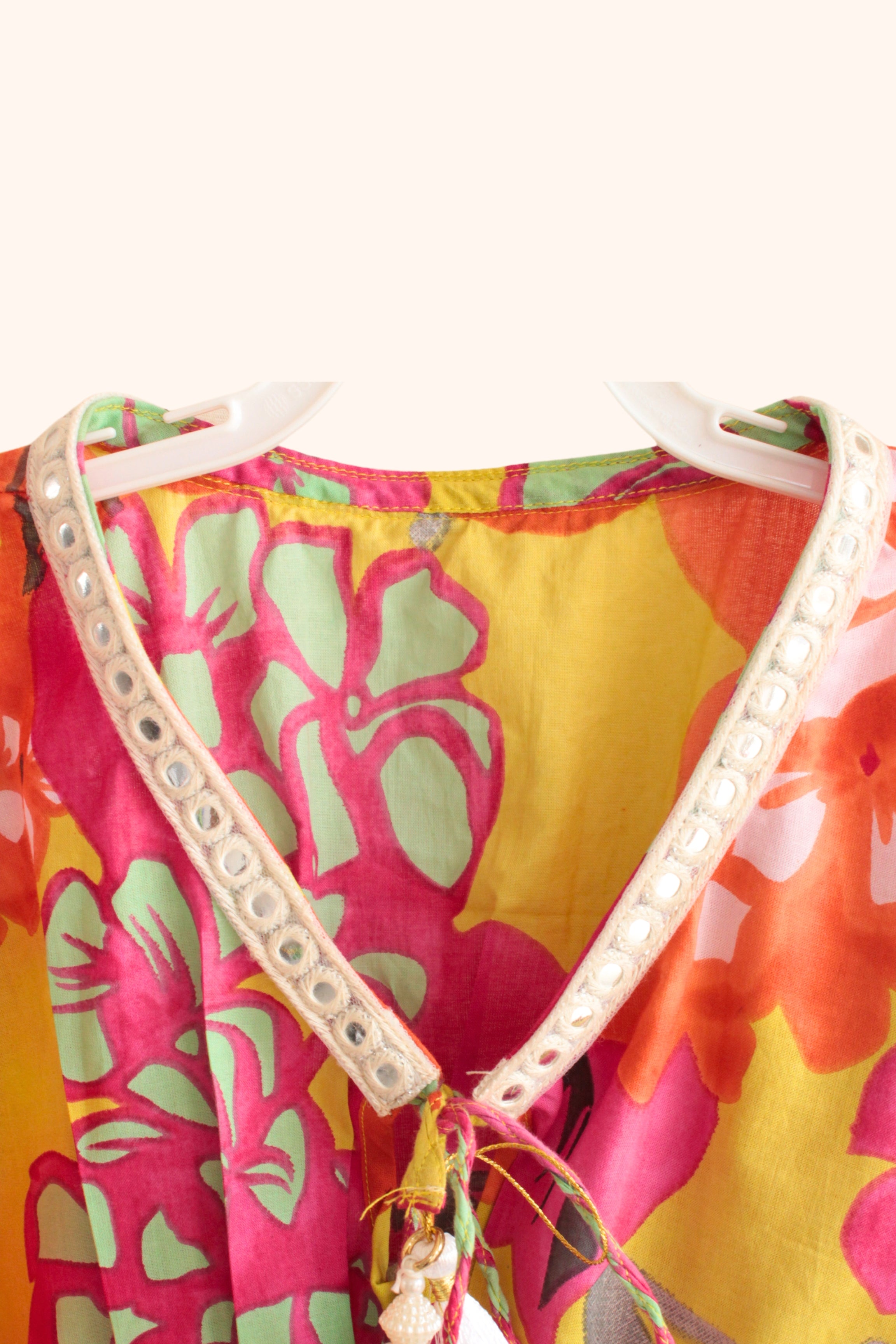 Girls Rangrez Pure Cotton Kaftaan - Yellow/Green