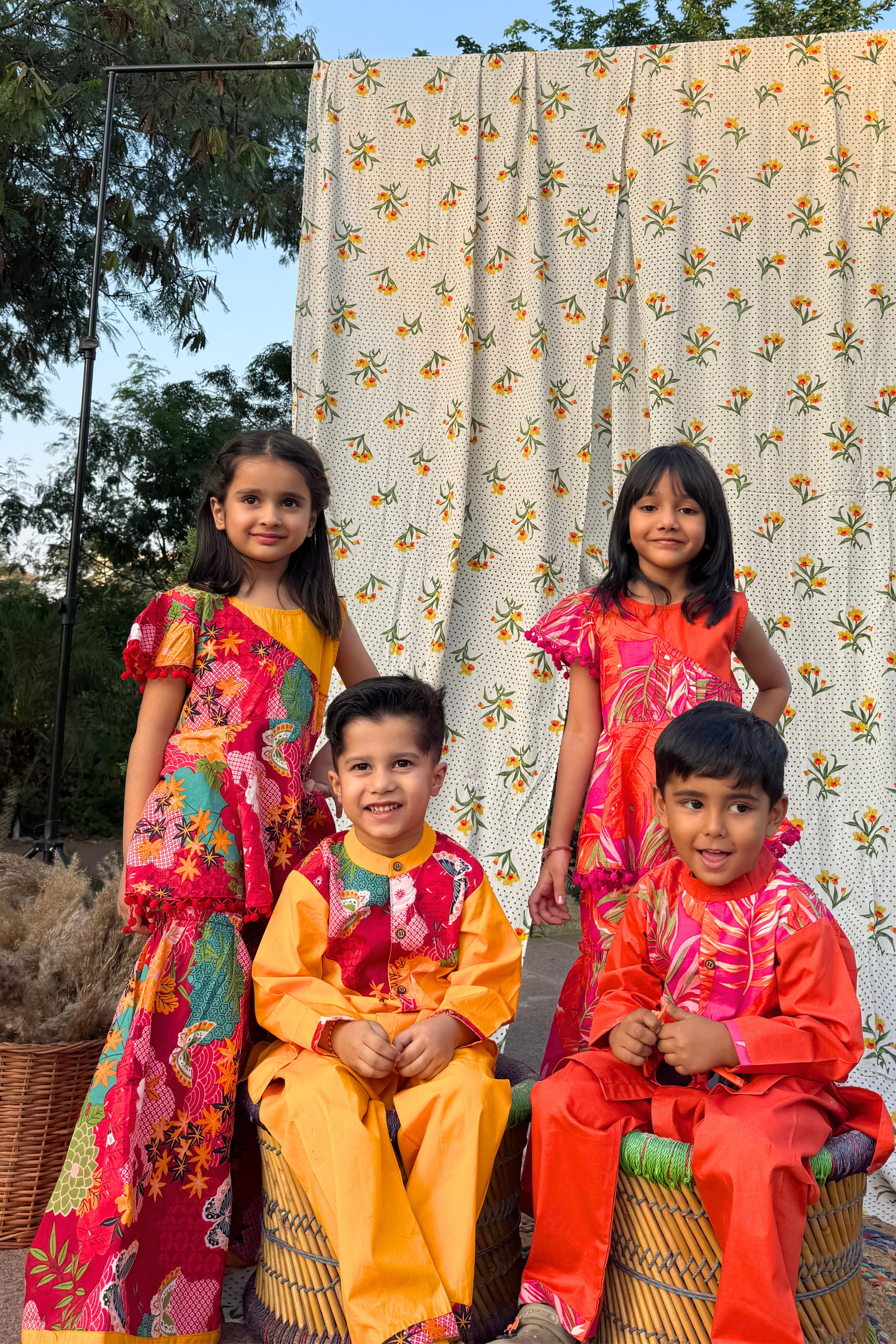 Boys Imarti Color block Kurta and pants set - Orange