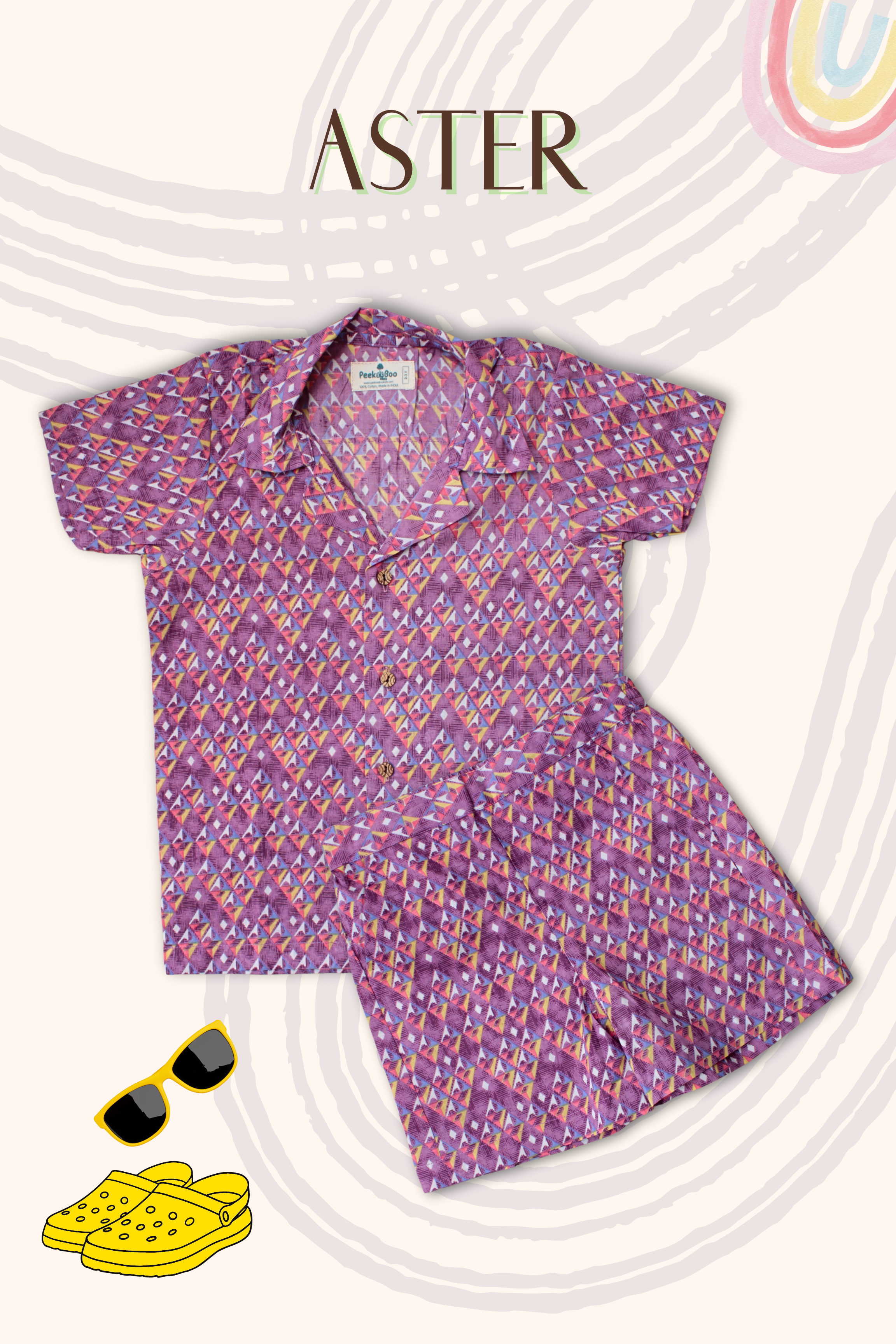 Boys Aster Pure Cotton Printed Clothing Set - Lavender