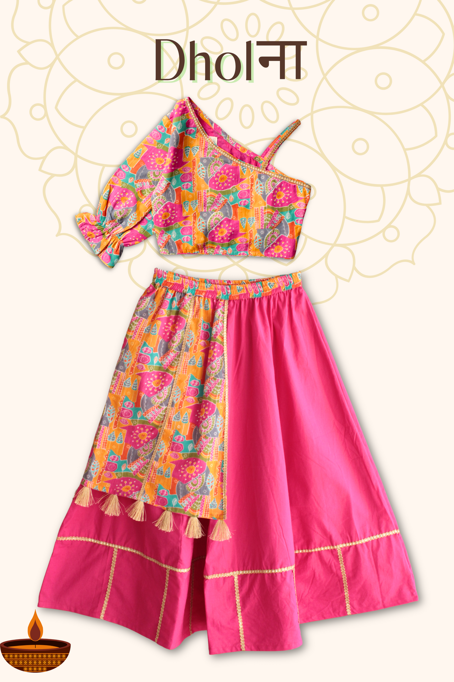 Girls Dholna Pure Cotton Chaniya Choli Ethnic Clothing set - Pink