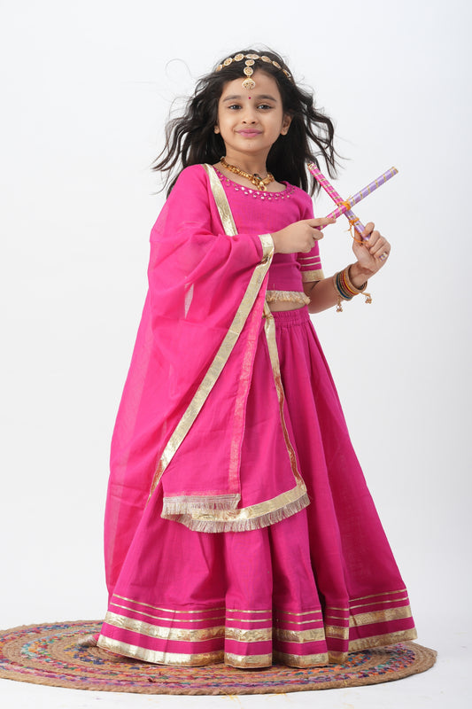 Girls Padmavati Pure Cotton Chaniya Choli Ethnic Clothing set - Pink