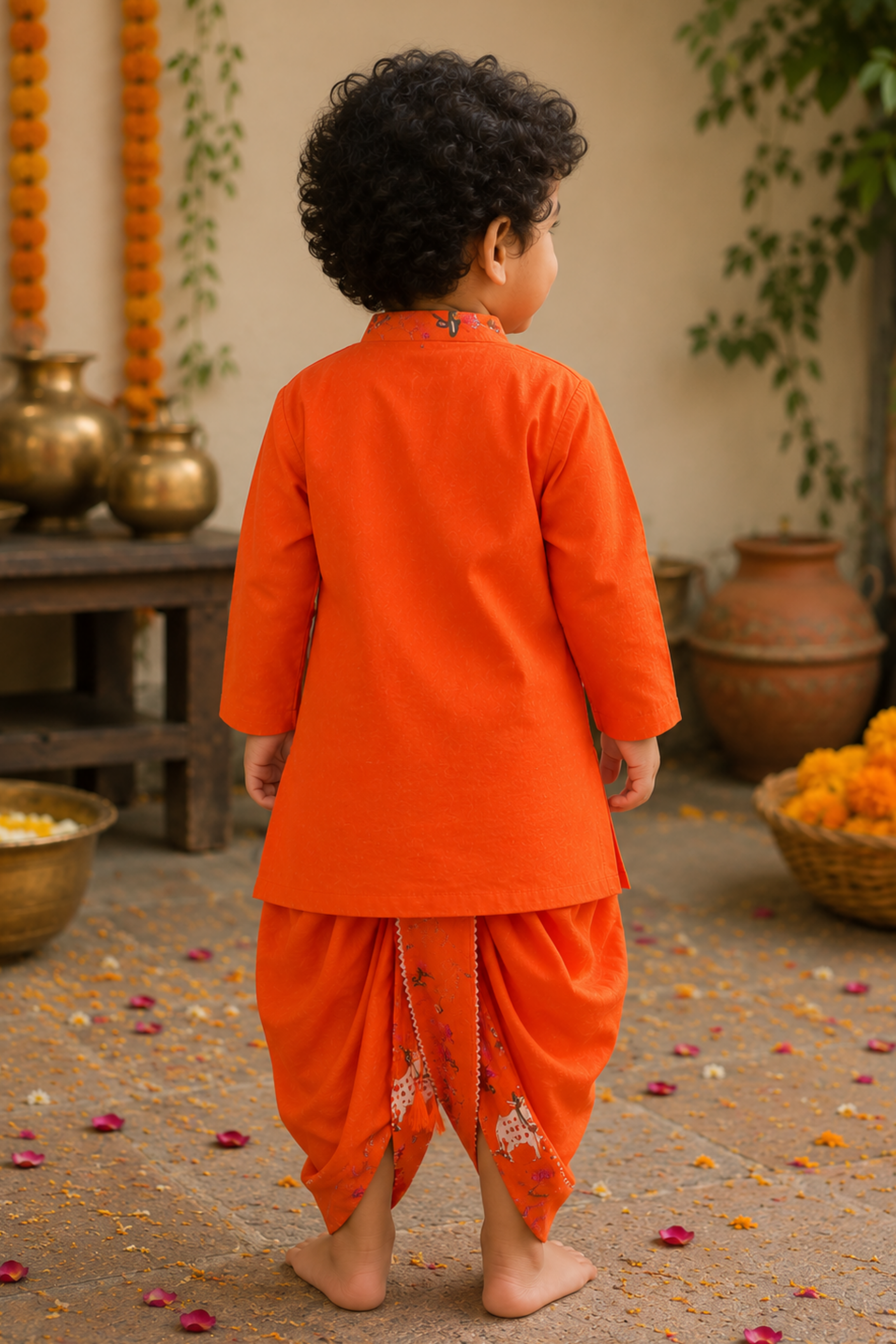 Boys Radhe Kurta and Dhoti Pants Ethnic Clothing Set - Orange