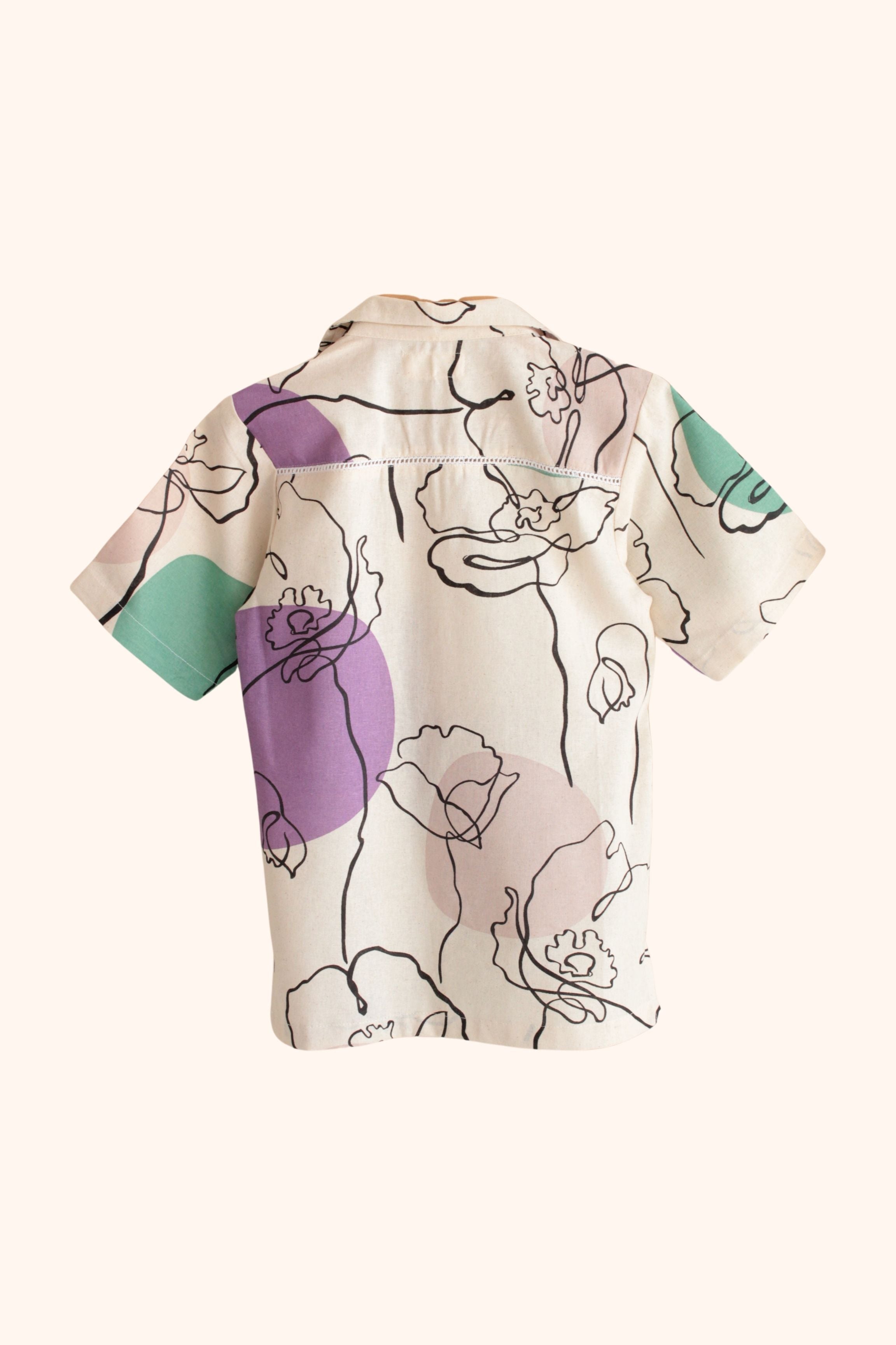 Boys Island Printed Shirt with loose fit pants - Lavendar Beige