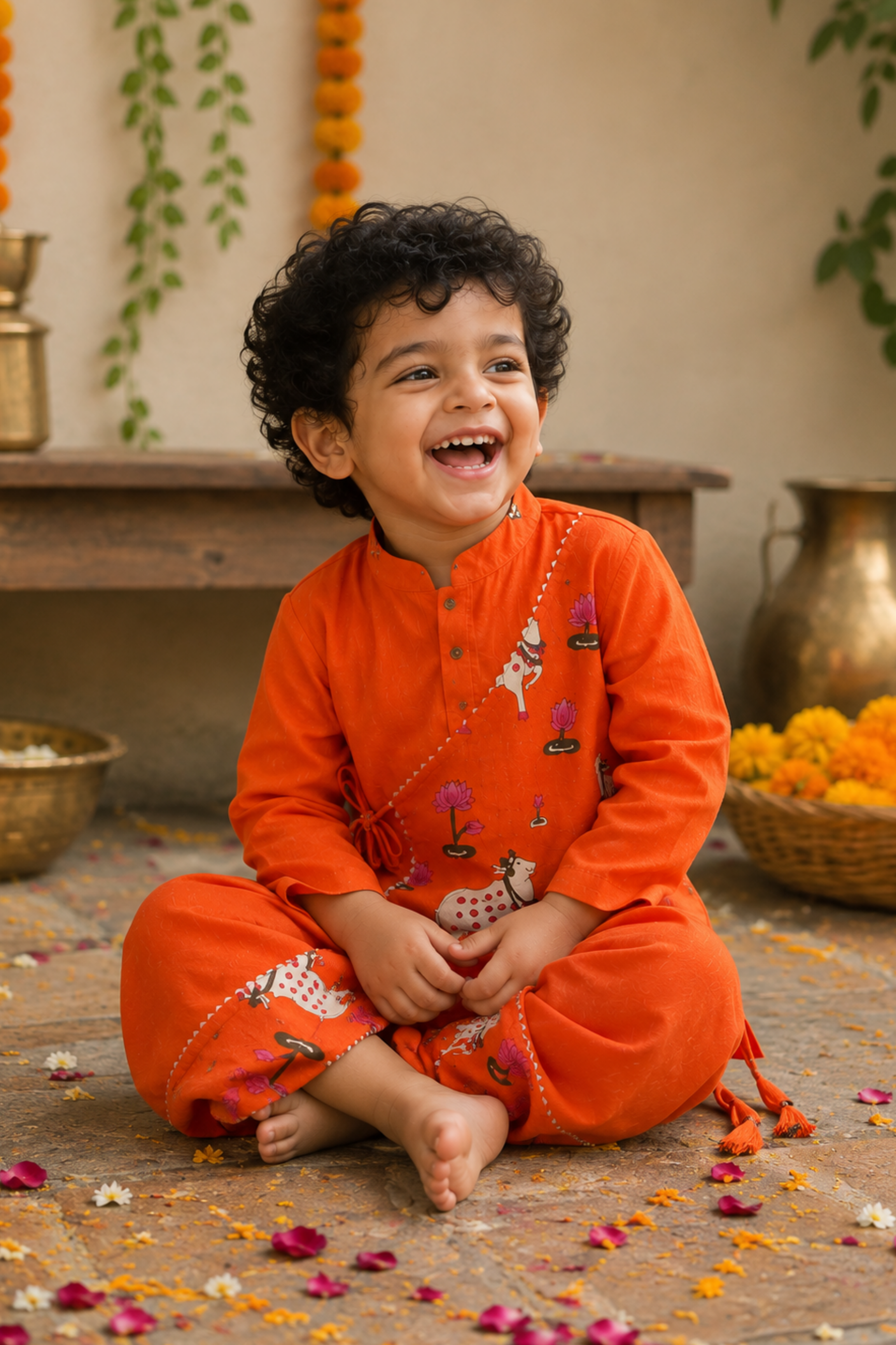 Boys Radhe Kurta and Dhoti Pants Ethnic Clothing Set - Orange