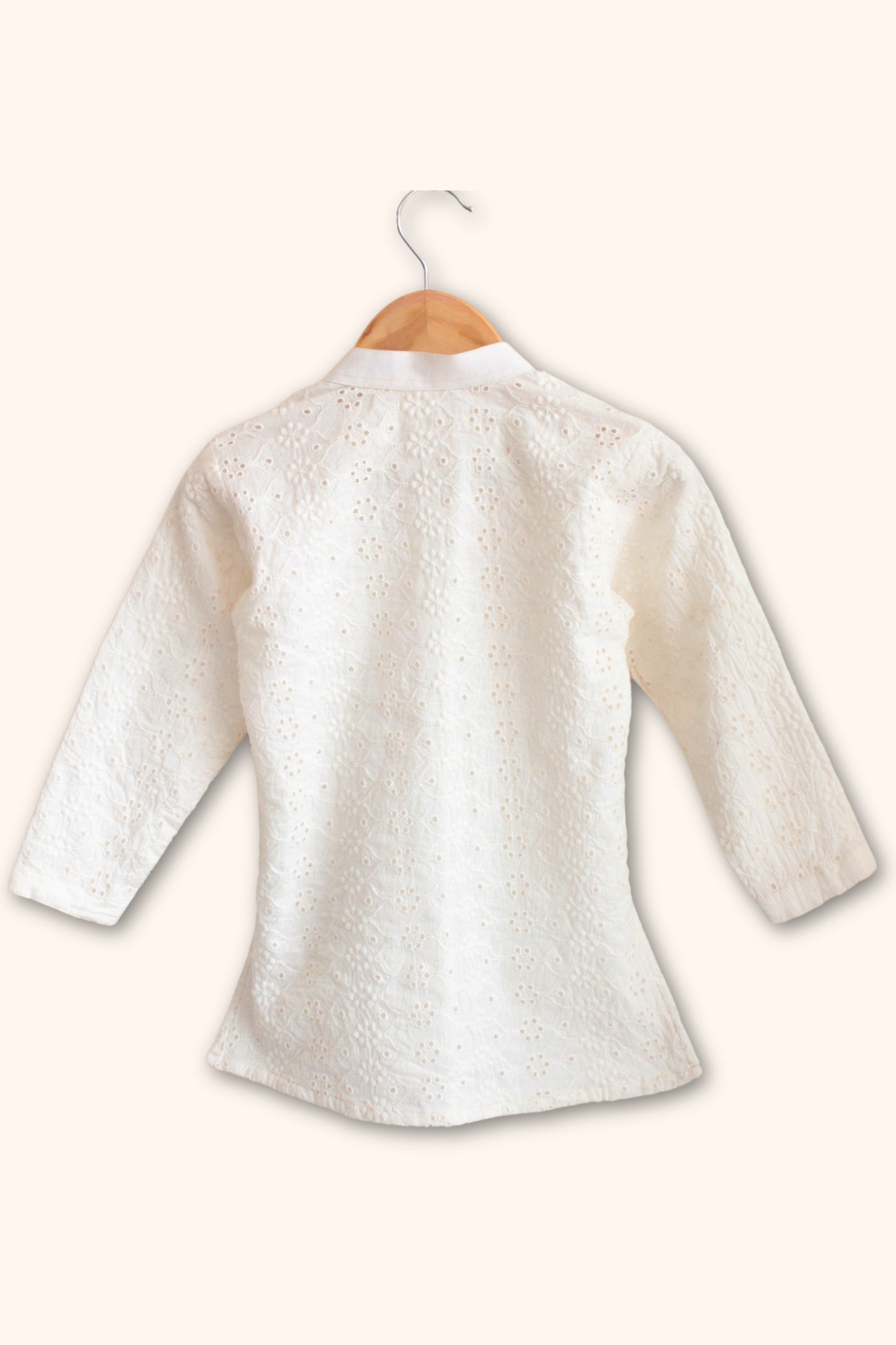 Boys Mubarak Schiffli embroidered Kurta with Salwaar set - Ivory White