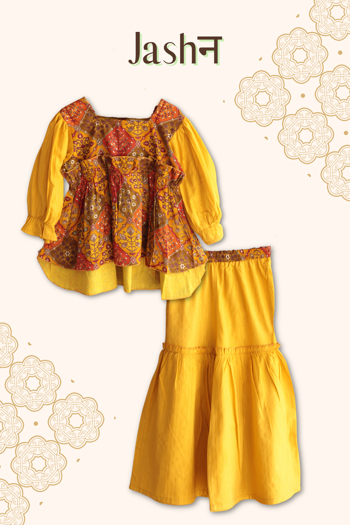 Girls Jashn High Low Printed top with Sharara set