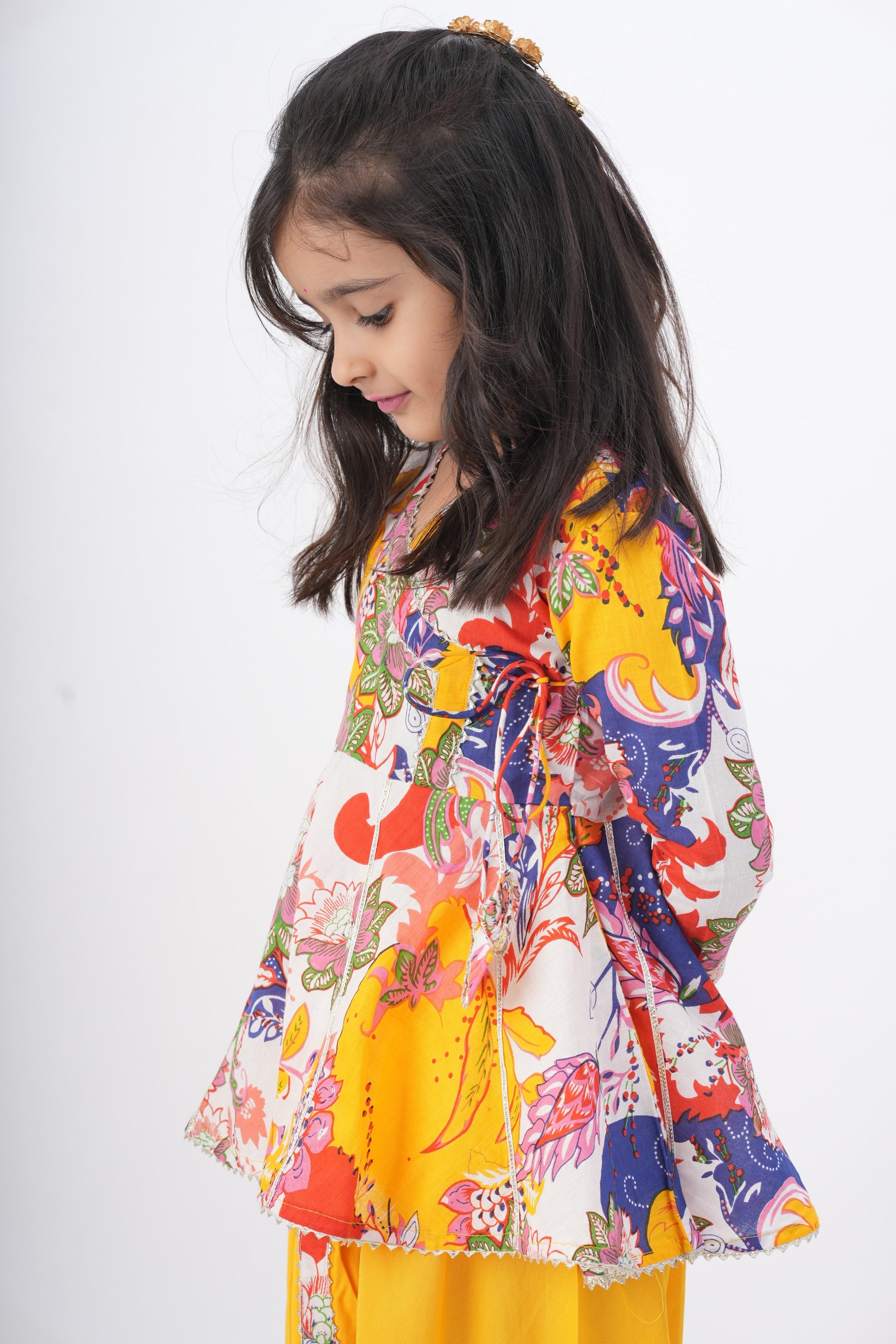 Girls Radhe Top and Dhoti Pants Ethnic Clothing Set - Yellow