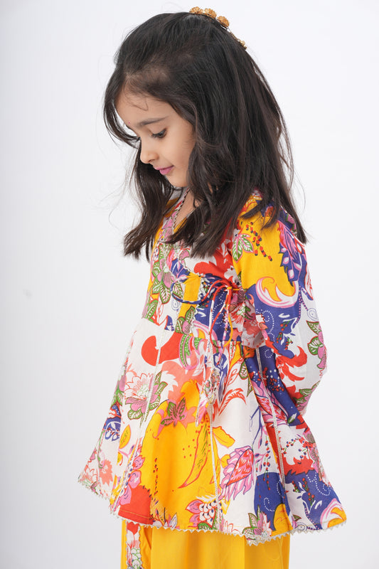 Girls Radhe top and dhoti pants ethnic clothing set - Yellow