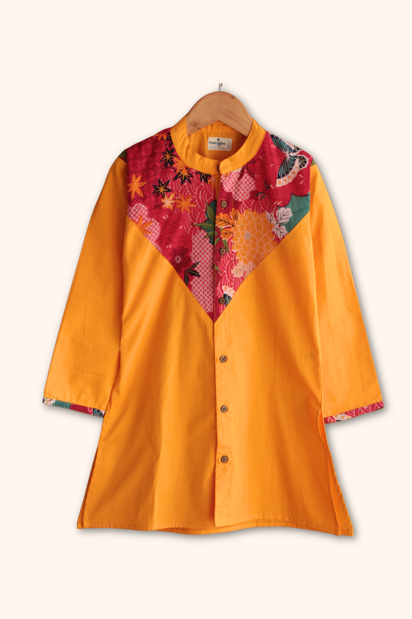 Boys Imarti Color block Kurta and pants set - Orange