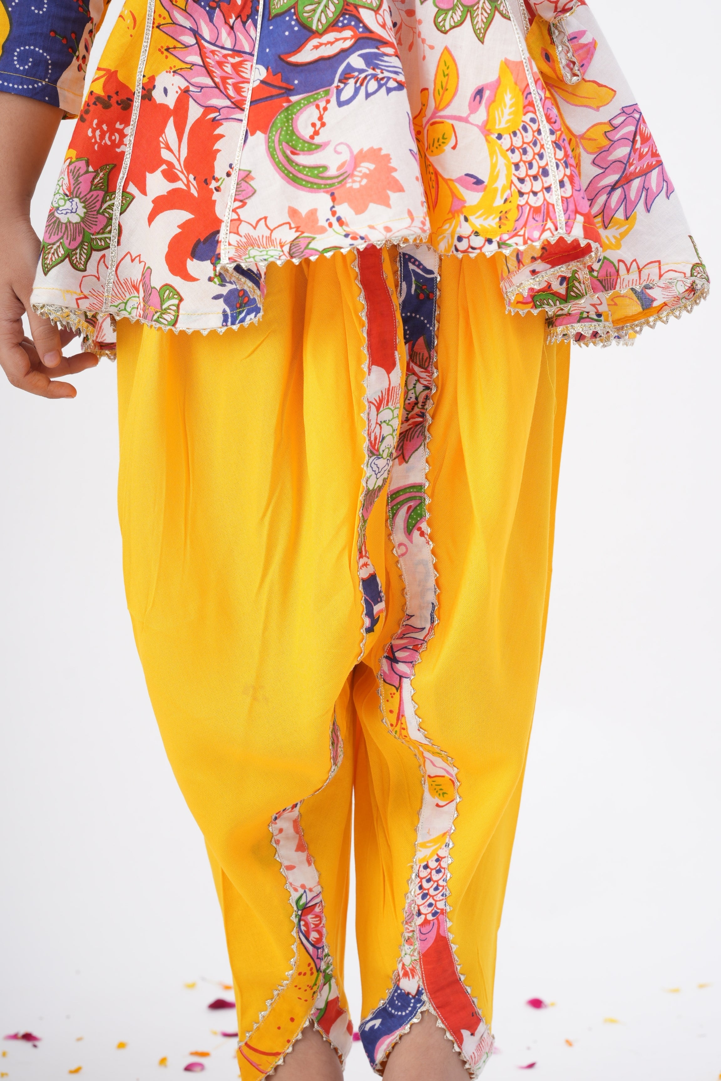 Girls Radhe Top and Dhoti Pants Ethnic Clothing Set - Yellow
