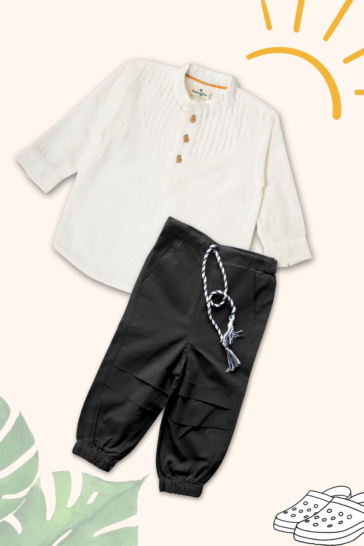 Boys Pure Cotton Clothing Set - Pintuck Shirts & Black Cargo Pant