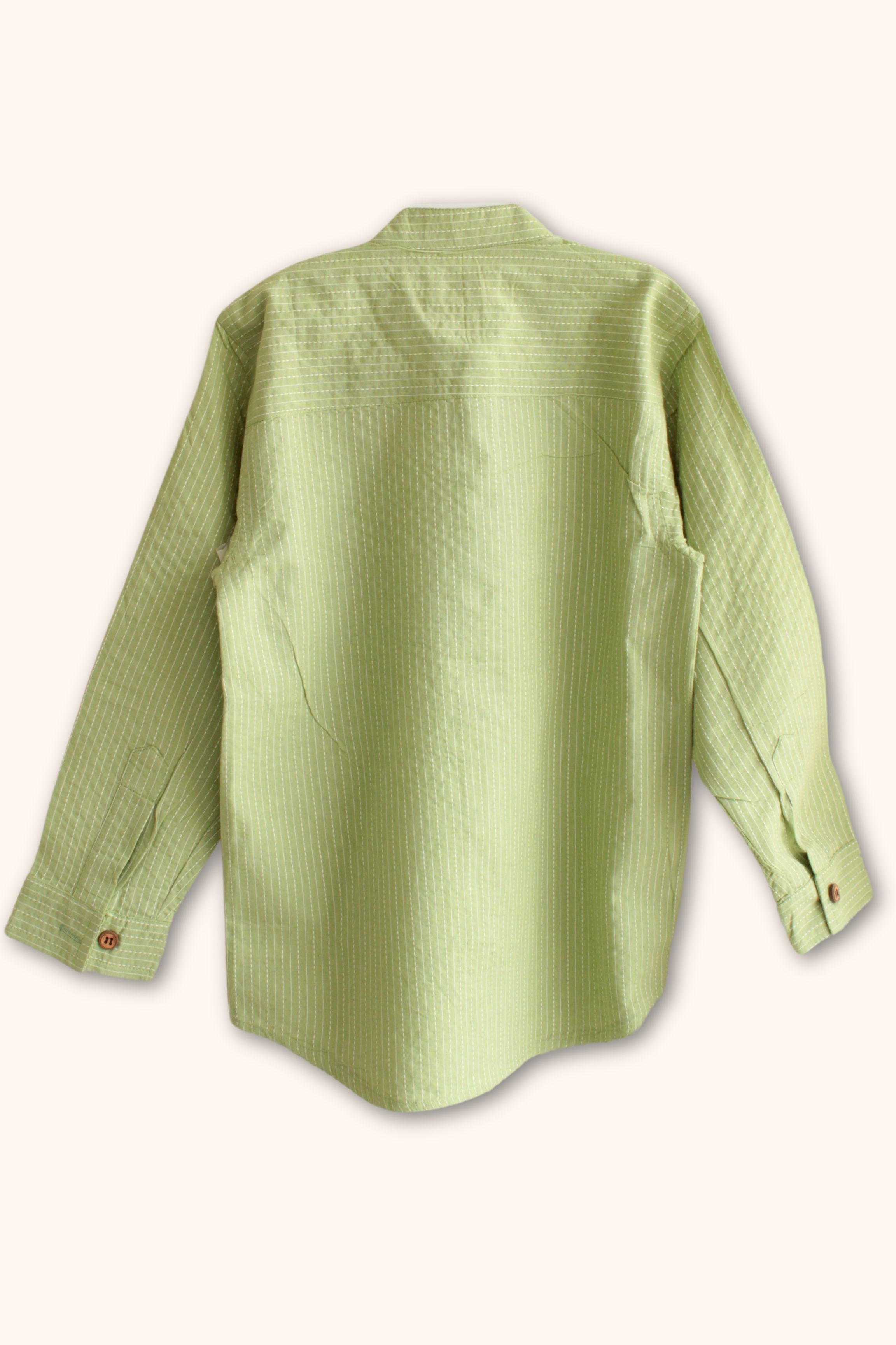 Boys Pure Cotton Shirt - Green Kantha
