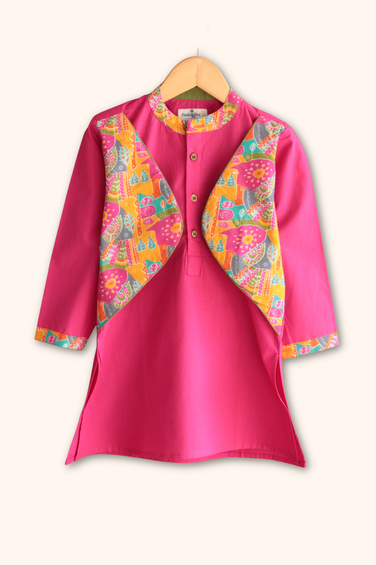 Boys Dholna Kurta Pant & Jacket 3 piece ethnic clothing set - Pink