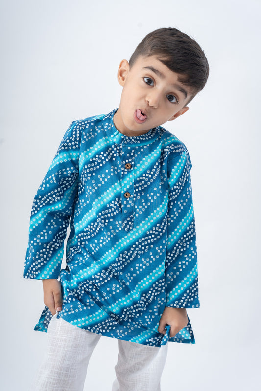 Boys Saavan 2.0 Pure Cotton Ethnic Clothing set - Blue Bandhej