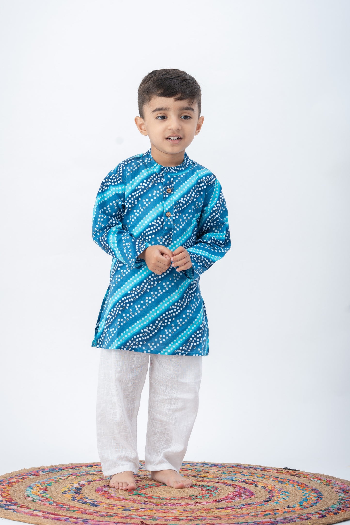 Boys Saavan 2.0 Pure Cotton Ethnic Clothing set - Blue Bandhej