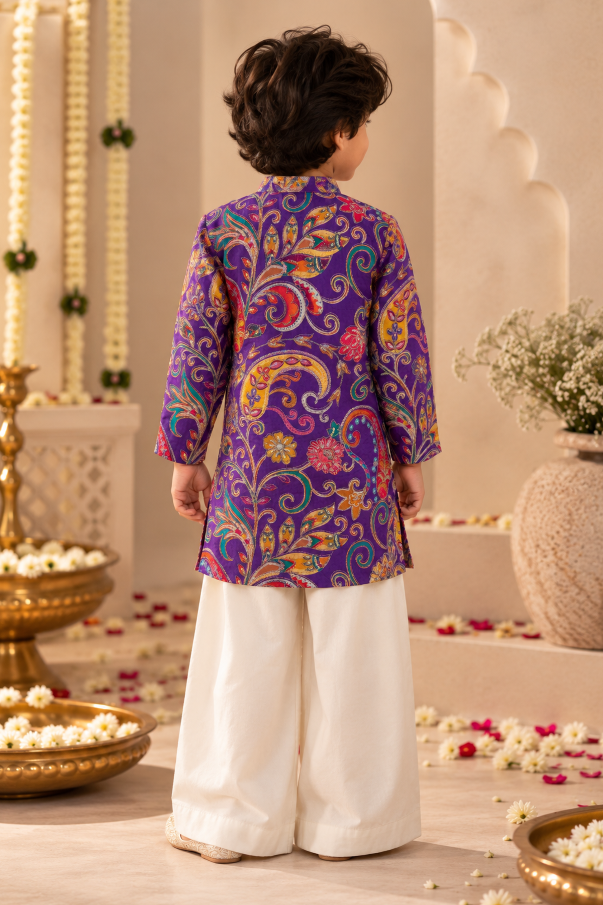 Boys Samrat Embroidered Kurta Set with aari work - Purple