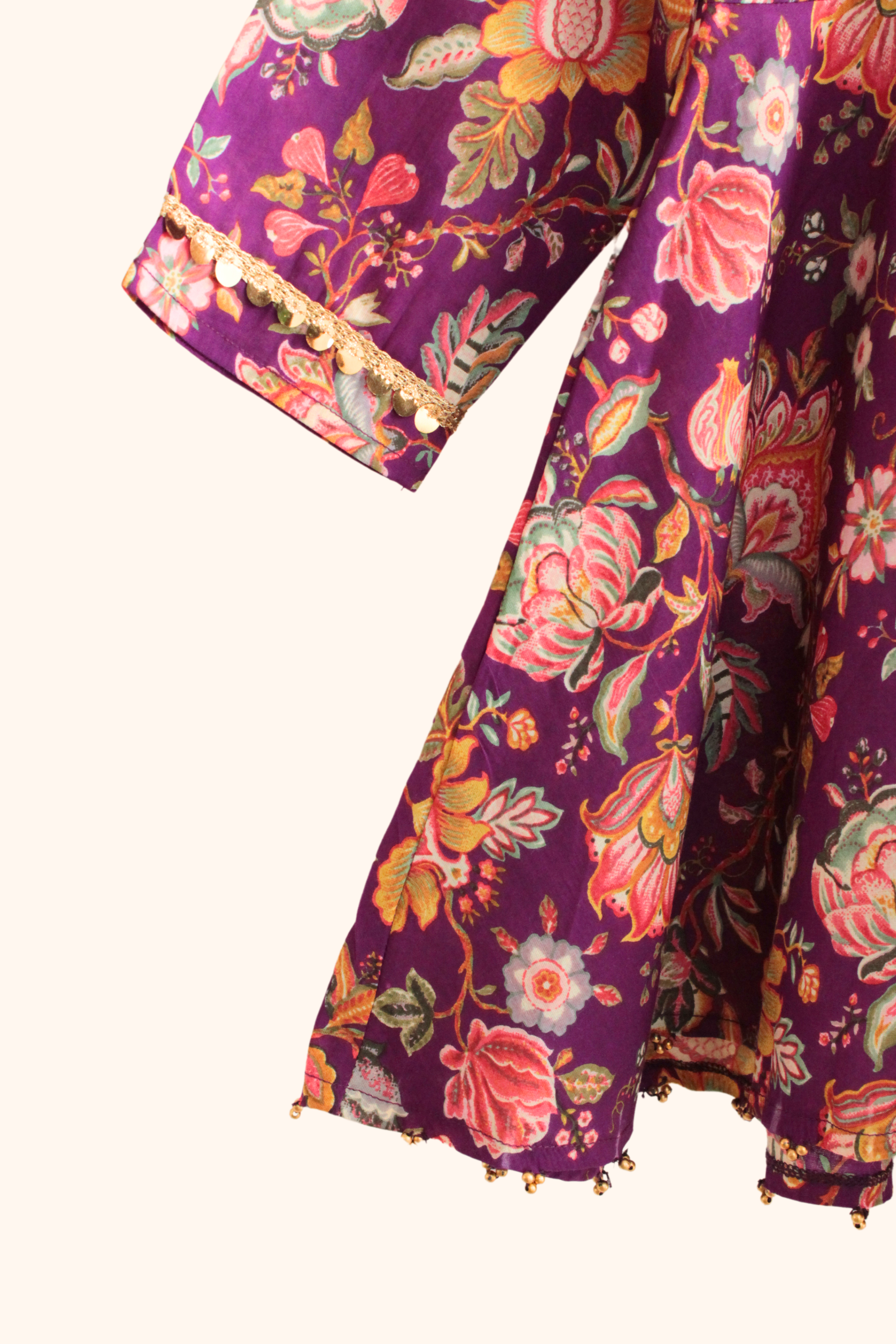 Girls Kesari Pure Cotton Ethnic Clothing Set - Purple