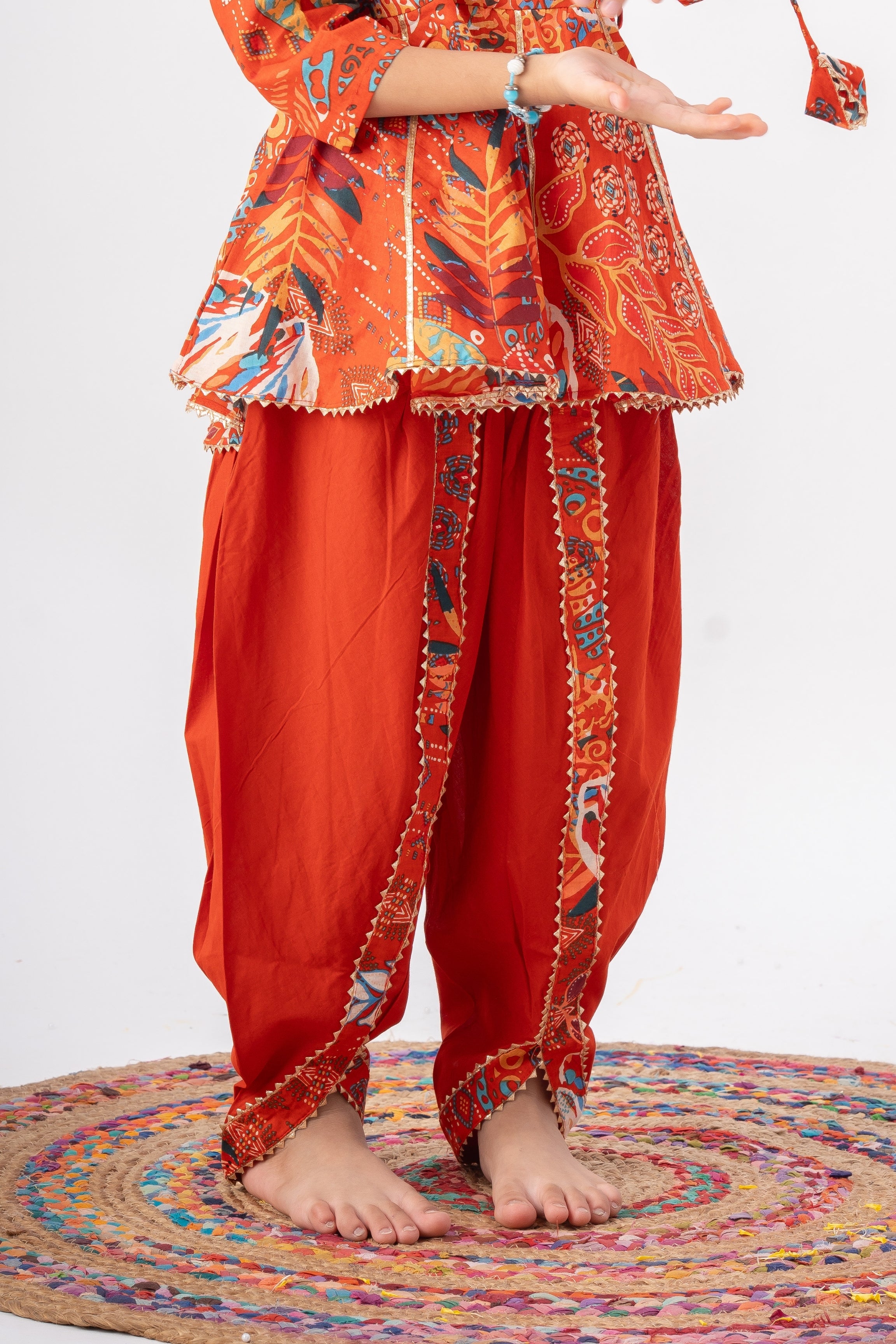 Girls Radhe Top and Dhoti Pants Ethnic Clothing Set - Rust