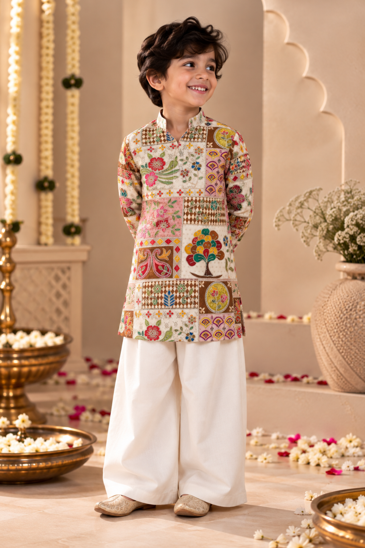 Boys Samrat Embroidered Kurta Set with aari work - Multicolor