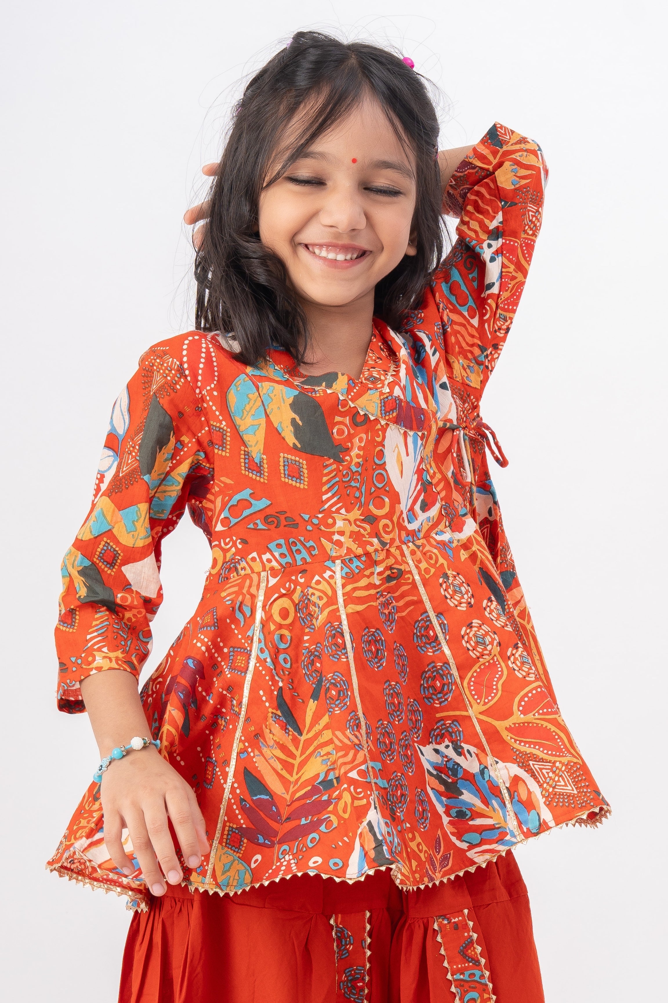 Girls Radhe Top and Dhoti Pants Ethnic Clothing Set - Rust