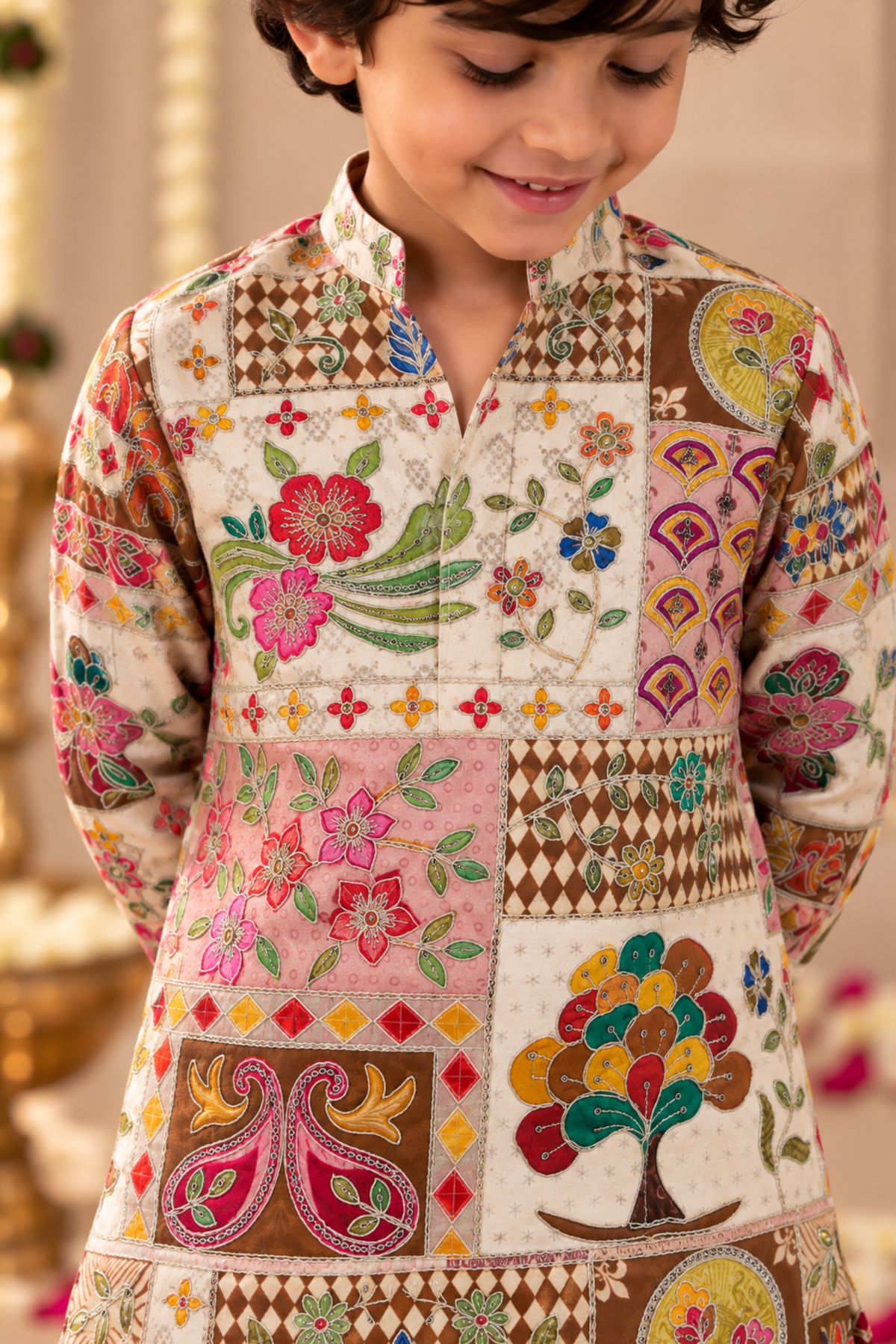 Boys Samrat Embroidered Kurta Set with aari work - Multicolor