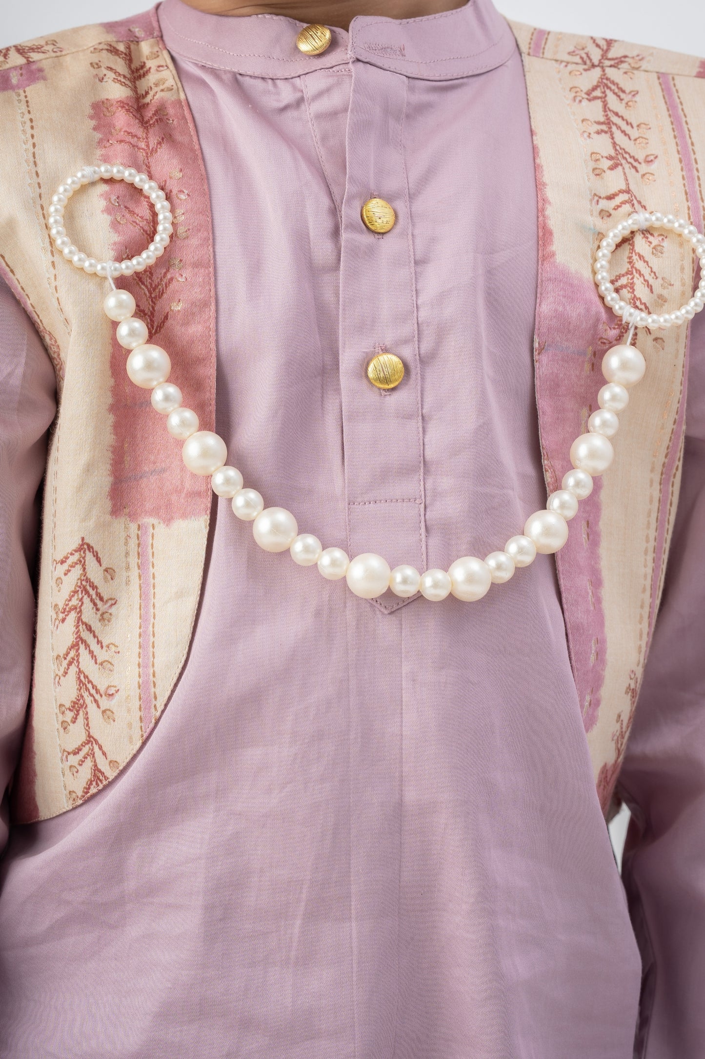 Boys Rajwada Kurta Pant ethnic clothing set with open Jacket - Lilac