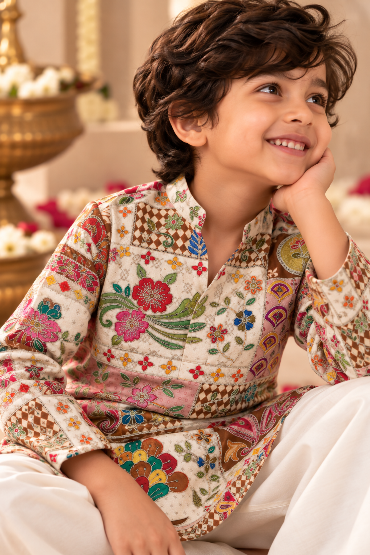 Boys Samrat Embroidered Kurta Set with aari work - Multicolor