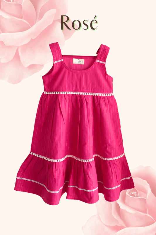 Girls Rose Pure Cotton Lurex Dress - Pink