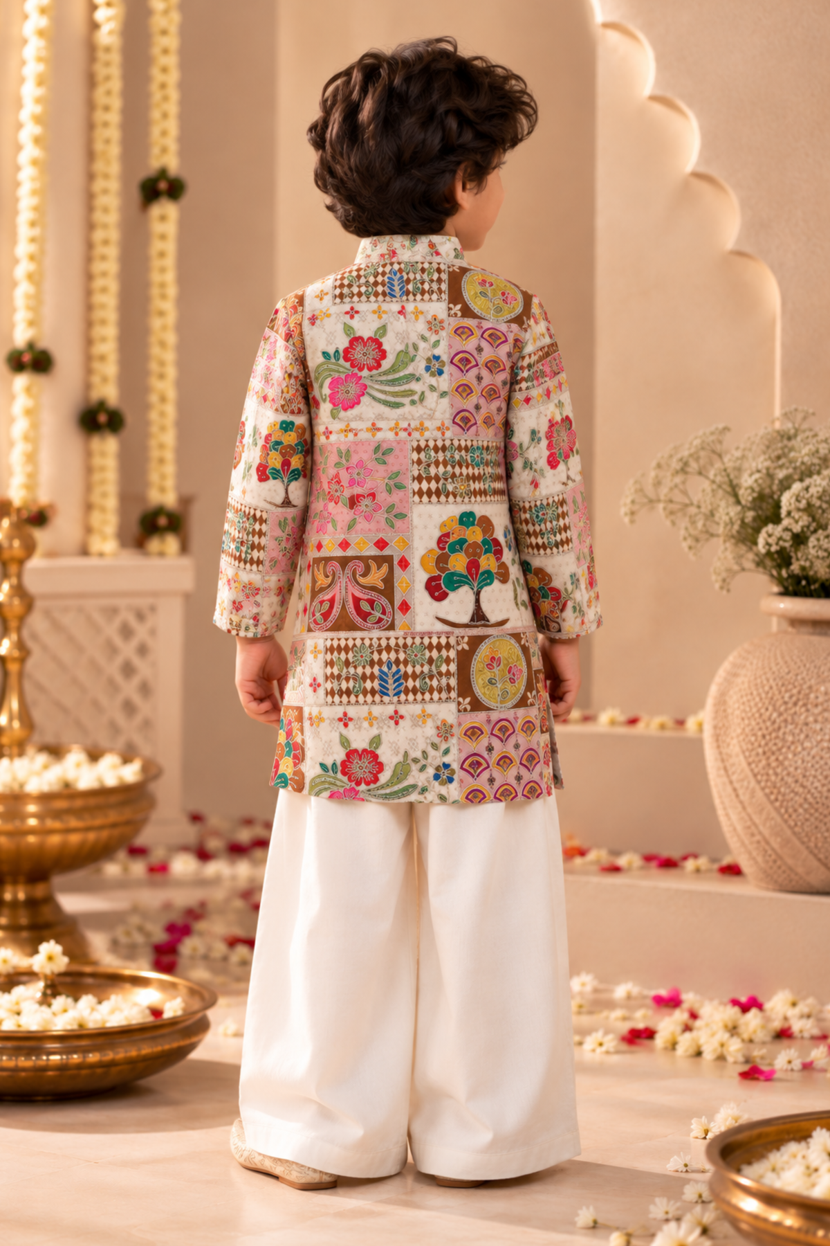 Boys Samrat Embroidered Kurta Set with aari work - Multicolor