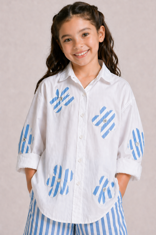 Girls Miro Pure Cotton clothing set - White & Blue