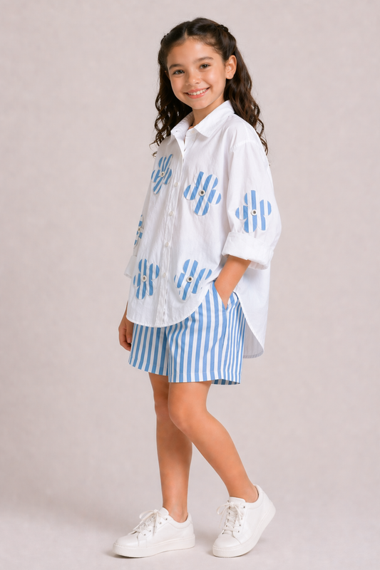 Girls Miro Pure Cotton clothing set - White & Blue